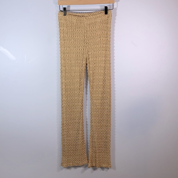 Casting knit gold tan stretch crocheted pants size medium PATTI sparkle boho NWT - Picture 1 of 5